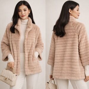 Philosophy NWT Faux Fur Jacket Teddy Textured 3/4 Sleeve Open Front  Med and XL